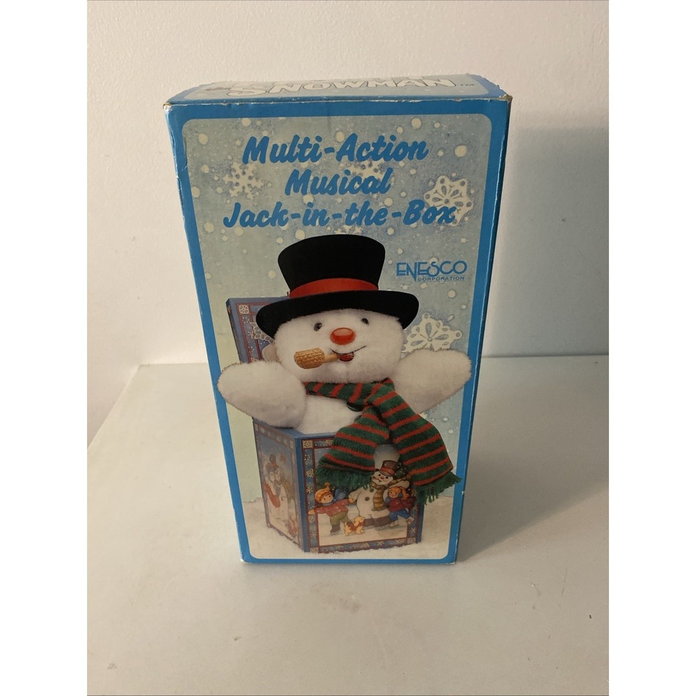 Vintage Enesco Frosty The Snowman Multi-action Musical Jack-In-The-Box Working